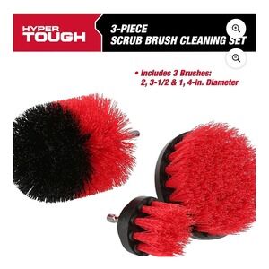 Hyper Tough Nylon Scrub Brush Attachments for Power Drill Bit Set 3 Pieces